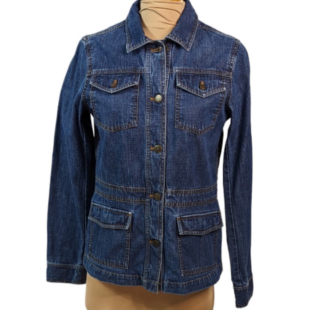 EDDIE BAUER Classic Four Pocket Mid Length Jean Jacket Medium Wash Size Small